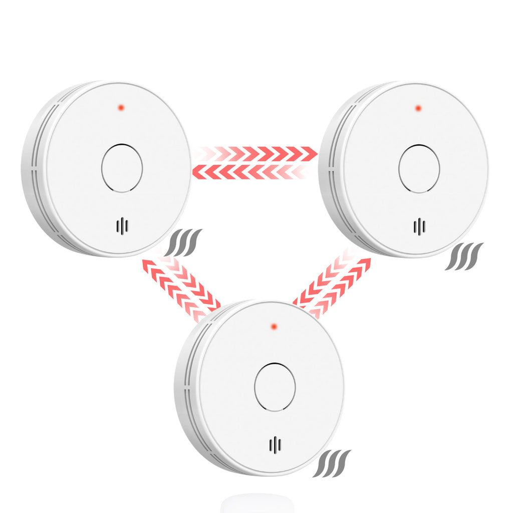 Wireless Interlinked Smoke Alarm 10 Years Battery Interconnected Smoke Detector with LED Indicator & Silence Button VS02F