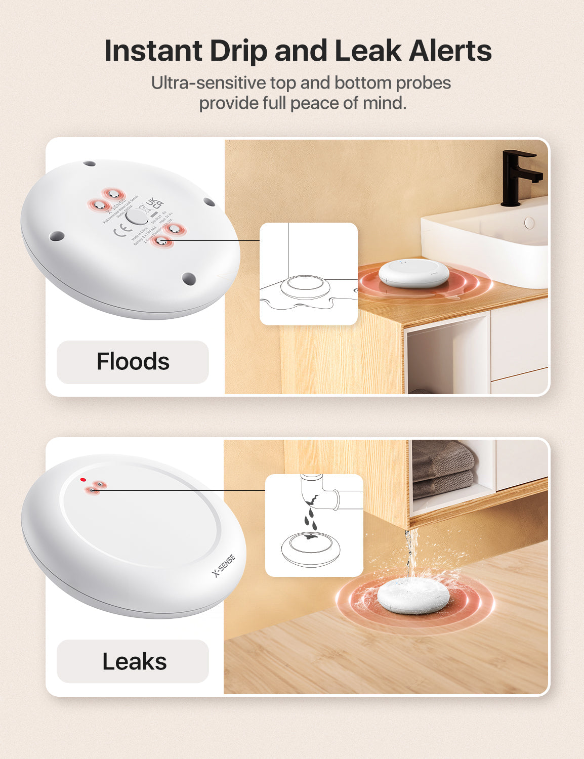 SWS0A Wi-Fi Water Leak Alarm with Smart App Control | X-Sense