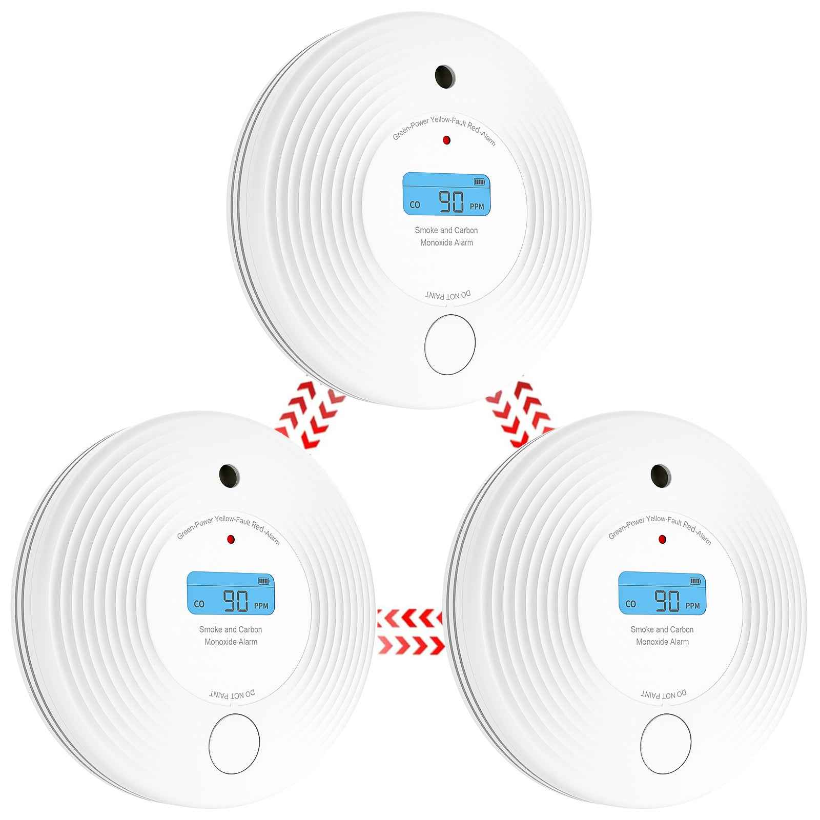 Wireless Interlinked Combo Smoke and Carbon Monoxide Detector , 10-Year Battery Smoke Alarm CO Detector VCS52F