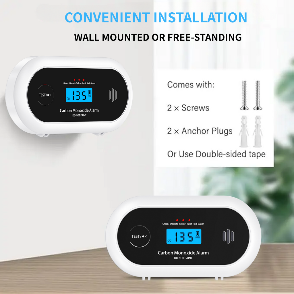 Carbon Monoxide Alarm with Digital LCD Display and Test Button, CO Detector with 5-Year Life Battery, EN 50291, VC22R