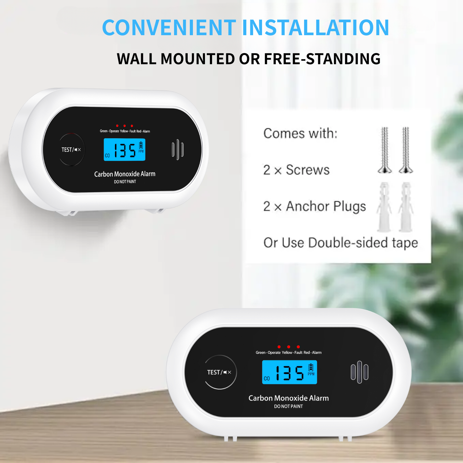 Carbon Monoxide Alarm with Digital LCD Display and Test Button, CO Detector with 5-Year Life Battery, EN 50291, VC22R