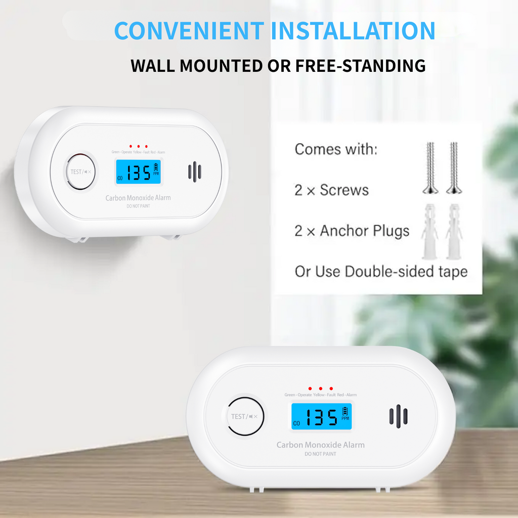 Carbon Monoxide Alarm with Digital LCD Display and Test Button, CO Detector with 5-Year Life Battery, EN 50291, VC22R