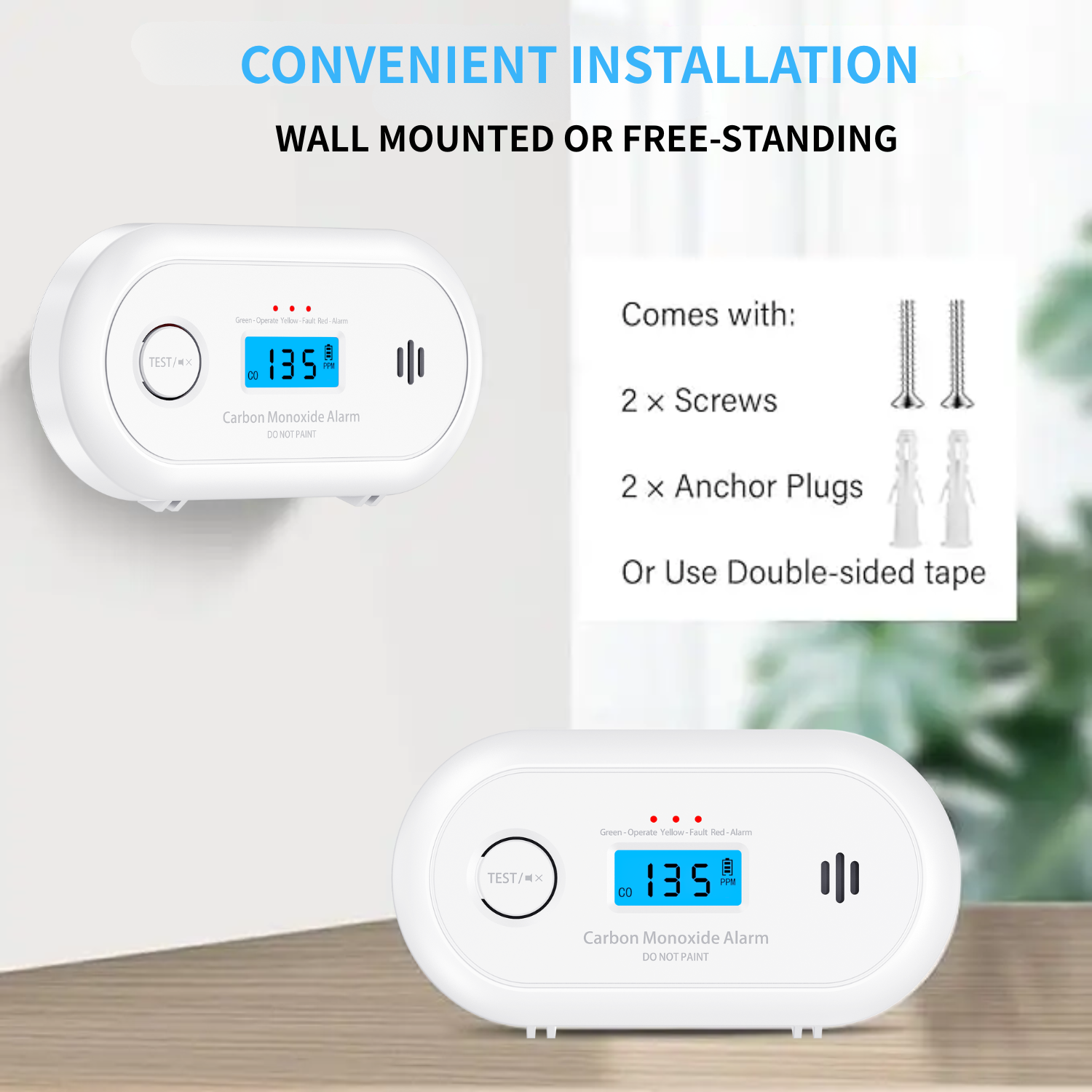 Carbon Monoxide Alarm with Digital LCD Display and Test Button, CO Detector with 5-Year Life Battery, EN 50291, VC22R