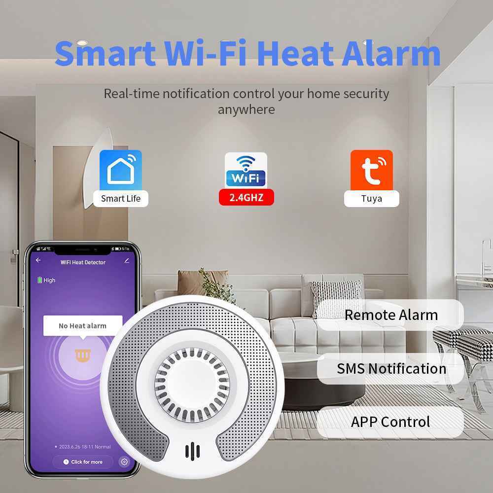 Combo Smoke and Heat Detector with Tuya App control/2.4GHz WiFi, 2 in 1 Dual Sensor Fire Alarm with 10 years sealed battery, VSH03W