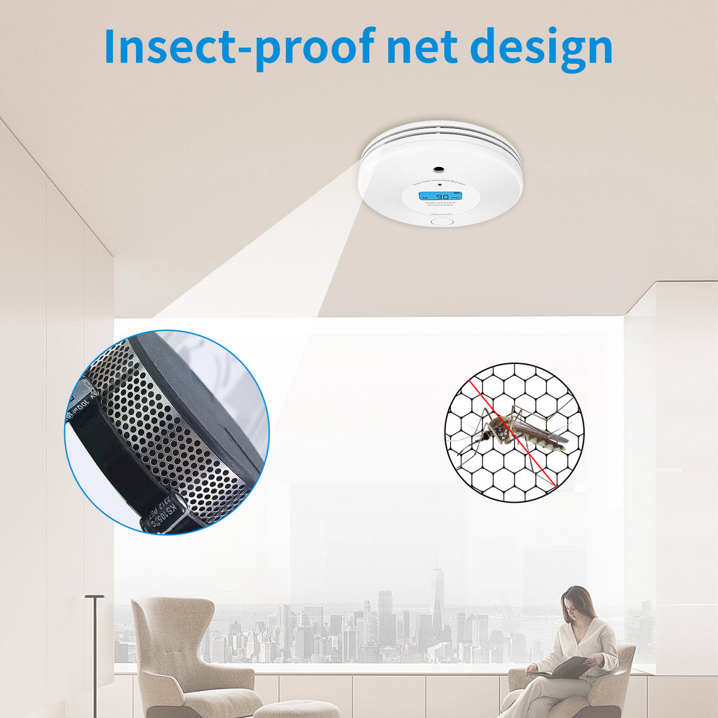 Wireless Interlinked Combo Smoke and Carbon Monoxide Detector , 10-Year Battery Smoke Alarm CO Detector VCS52F