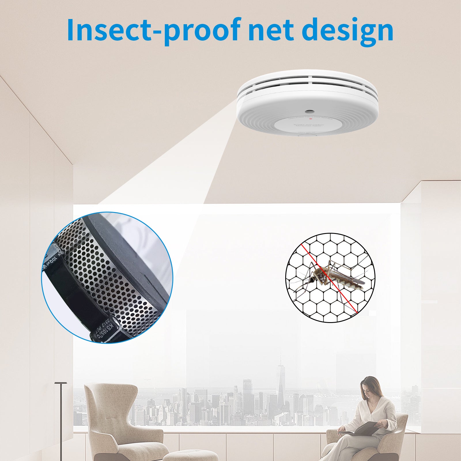 Wireless Interlinked Combo Smoke and Carbon Monoxide Detector , 10-Year Battery Smoke Alarm CO Detector VCS51F