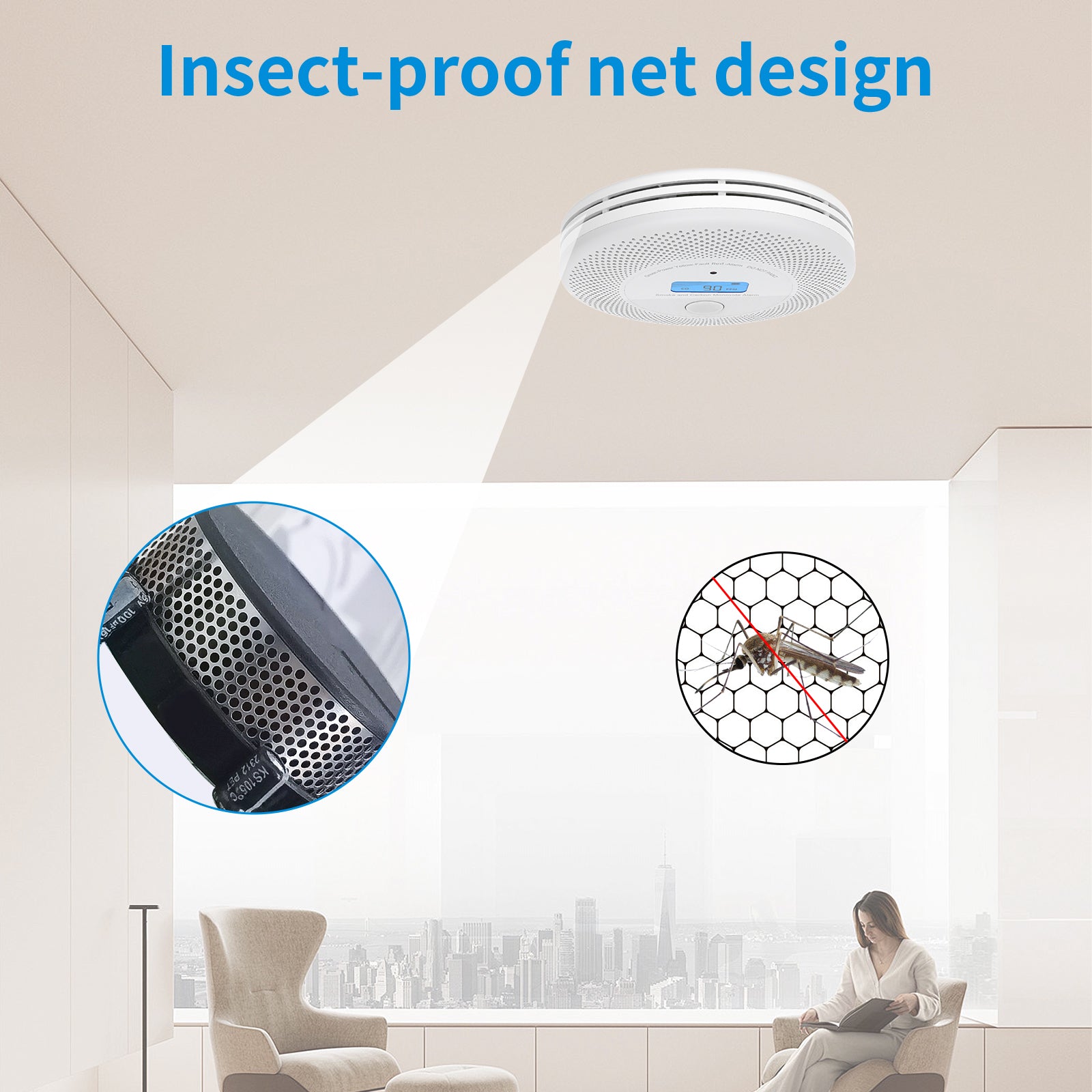 Wireless Interlinked Combo Smoke and Carbon Monoxide Detector , 10-Year Battery Smoke Alarm CO Detector VCS62F