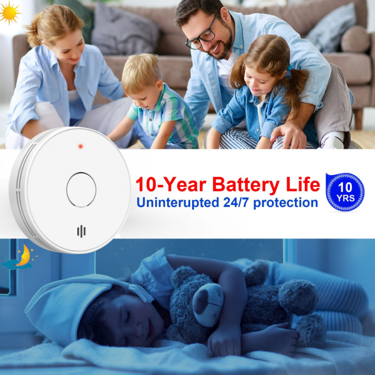 Standalone Smoke Detector with 10-Year Lithium Battery, Photoelectric Smoke Alarm, CE, UKCA, DIN EN 14604, VS02