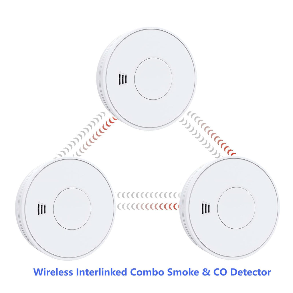 Wireless Interlinked Combination Smoke and Carbon Monoxide Detector, 10-Year Battery Smoke Alarm CO Detector with Large Test/Silence Button, VCS01F