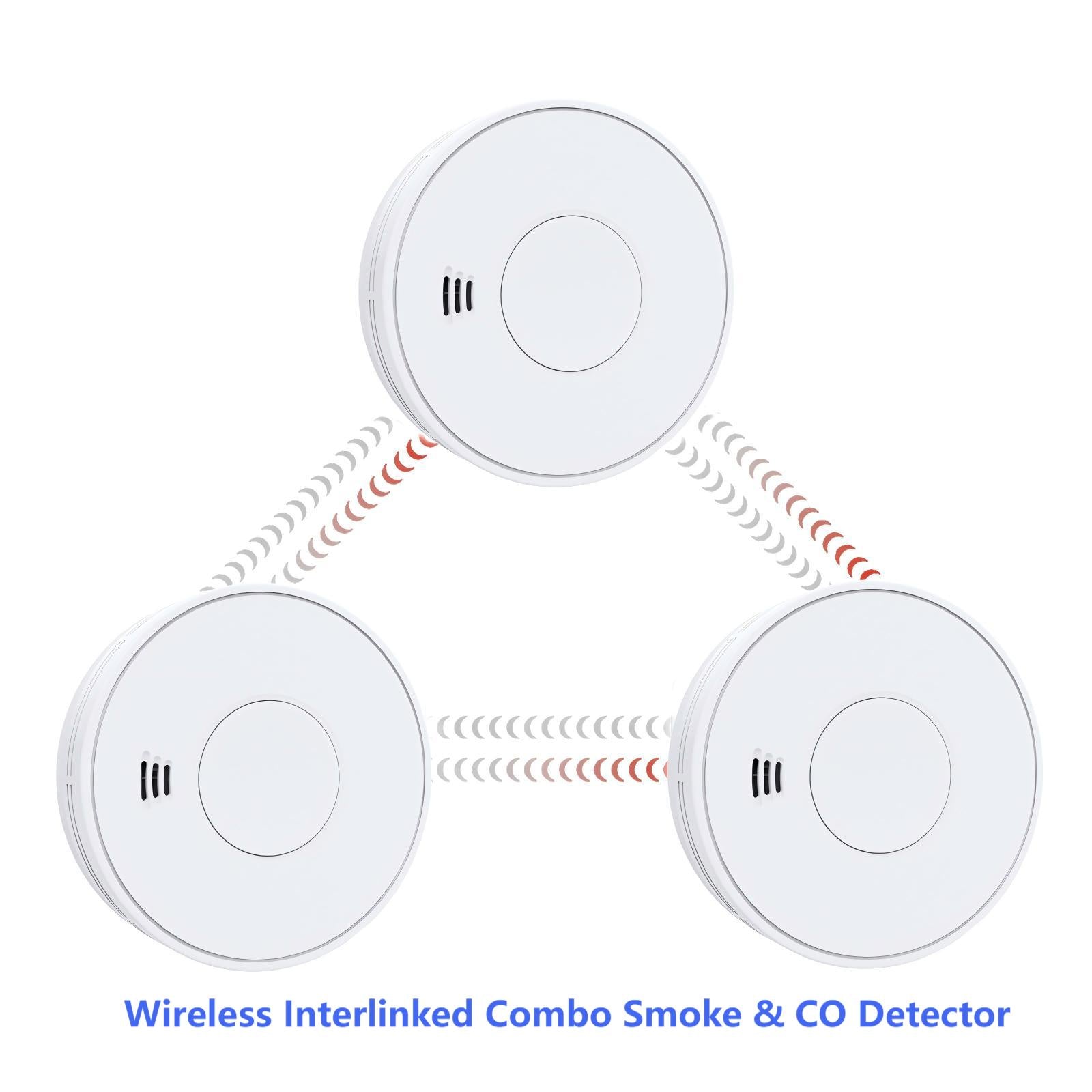 Wireless Interlinked Combination Smoke and Carbon Monoxide Detector, 10-Year Battery Smoke Alarm CO Detector with Large Test/Silence Button, VCS01F