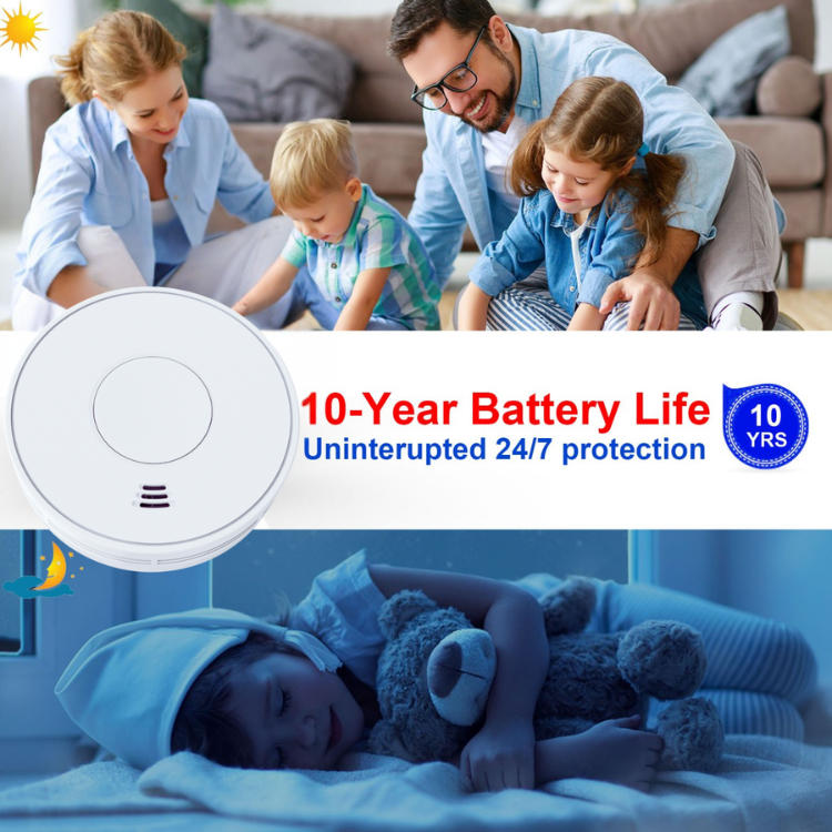 Standalone Smoke Detector with 10-Year Lithium Battery, Photoelectric Smoke Alarm, CE, UKCA, DIN EN 14604, VS01