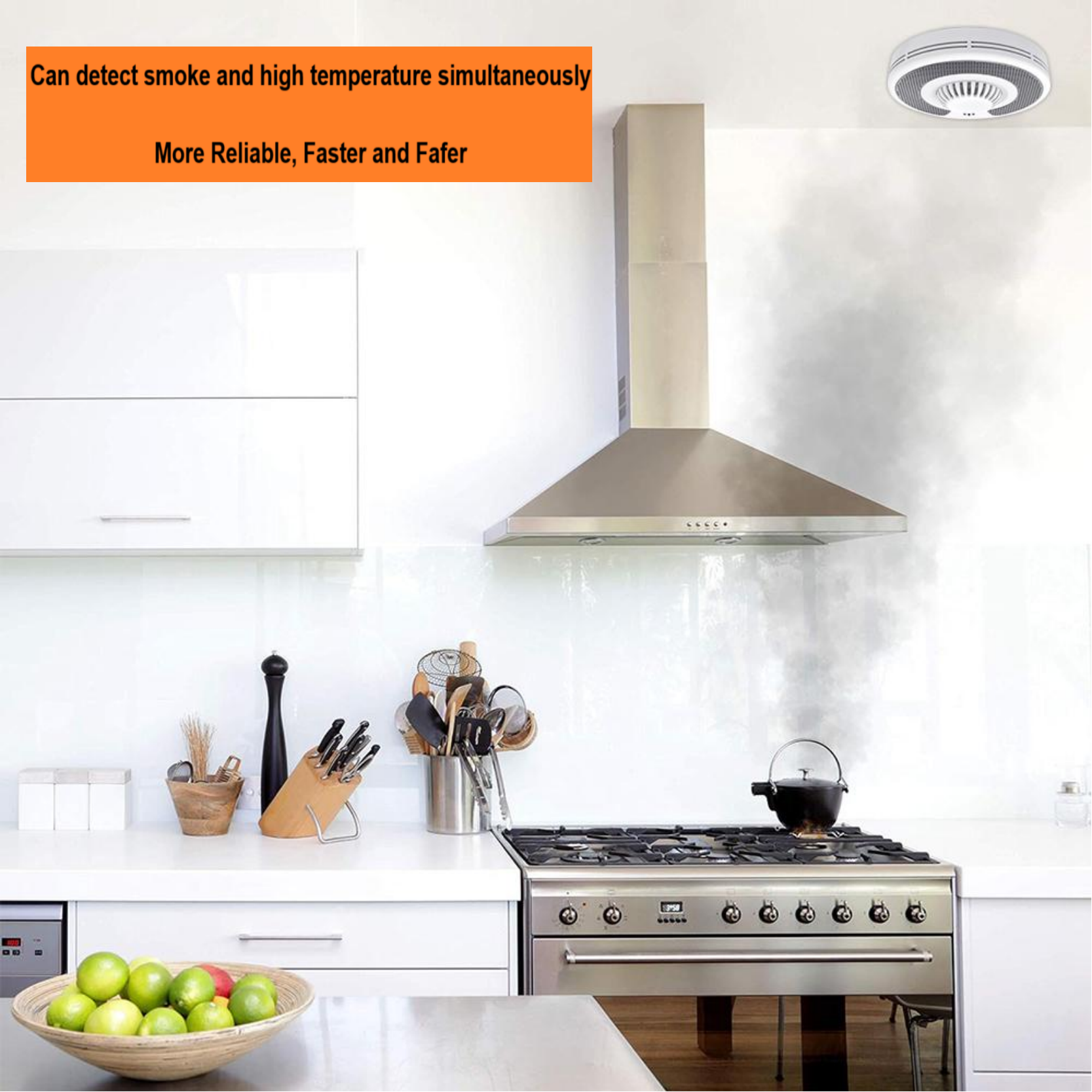 Combination Smoke and Heat Detector, 2 in 1 Dual Sensor Fire Alarm with 10 years sealed battery, Standalone Fire Detector, VSH03