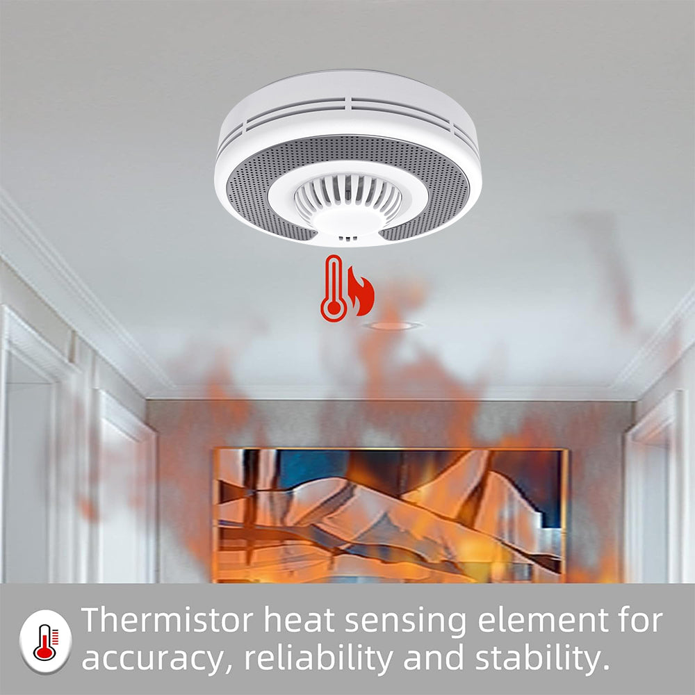 WiFi Smart Heat Detector with Tuya App Control, 2.4GHz WiFi Heat Alarm with Sealed 10-Year Battery, VH03W
