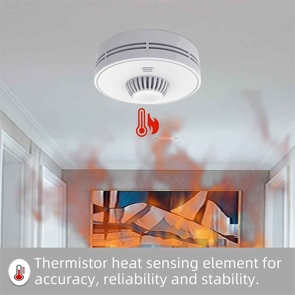 Wireless Interlinked Heat Alarm with Large Test/Mute Button, Heat Detector for Kitchen, 10 Years Sealed Battery Life, VH03F