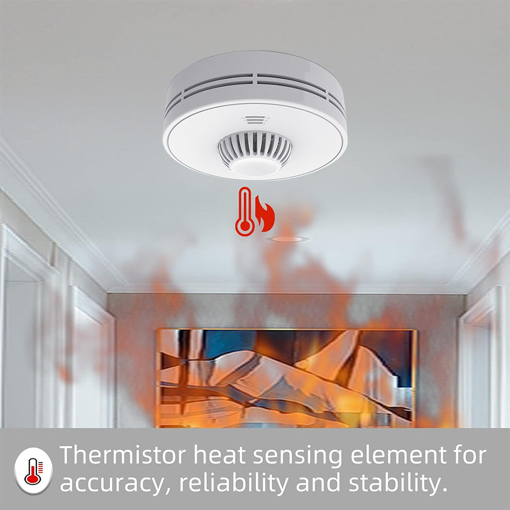 WiFi Smart Heat Detector with Tuya App Control, 2.4GHz WiFi Heat Alarm with Sealed 10-Year Battery, VH01W