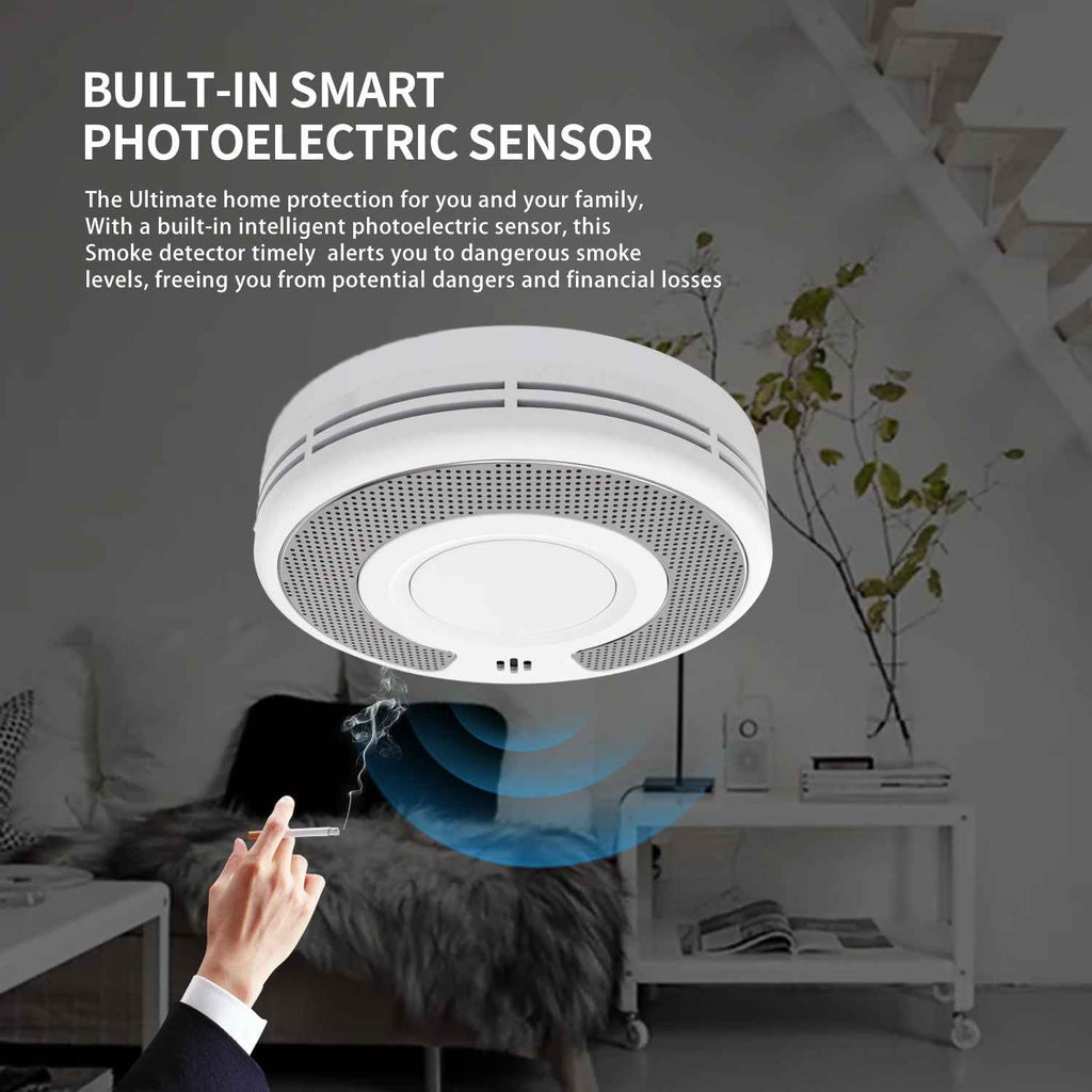 WiFi Smart Smoke Detector with Tuya App control, Wi-Fi Smoke Alarm with Sealed 10-Year Li-Battery, CE EN 14604, VS03W（副本）