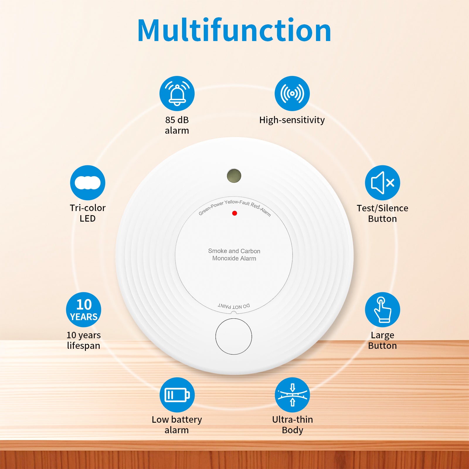 Smart Wifi Smoke & Carbon Monoxide Detector Combination Alarms with 10 Years Battery life VCS51W