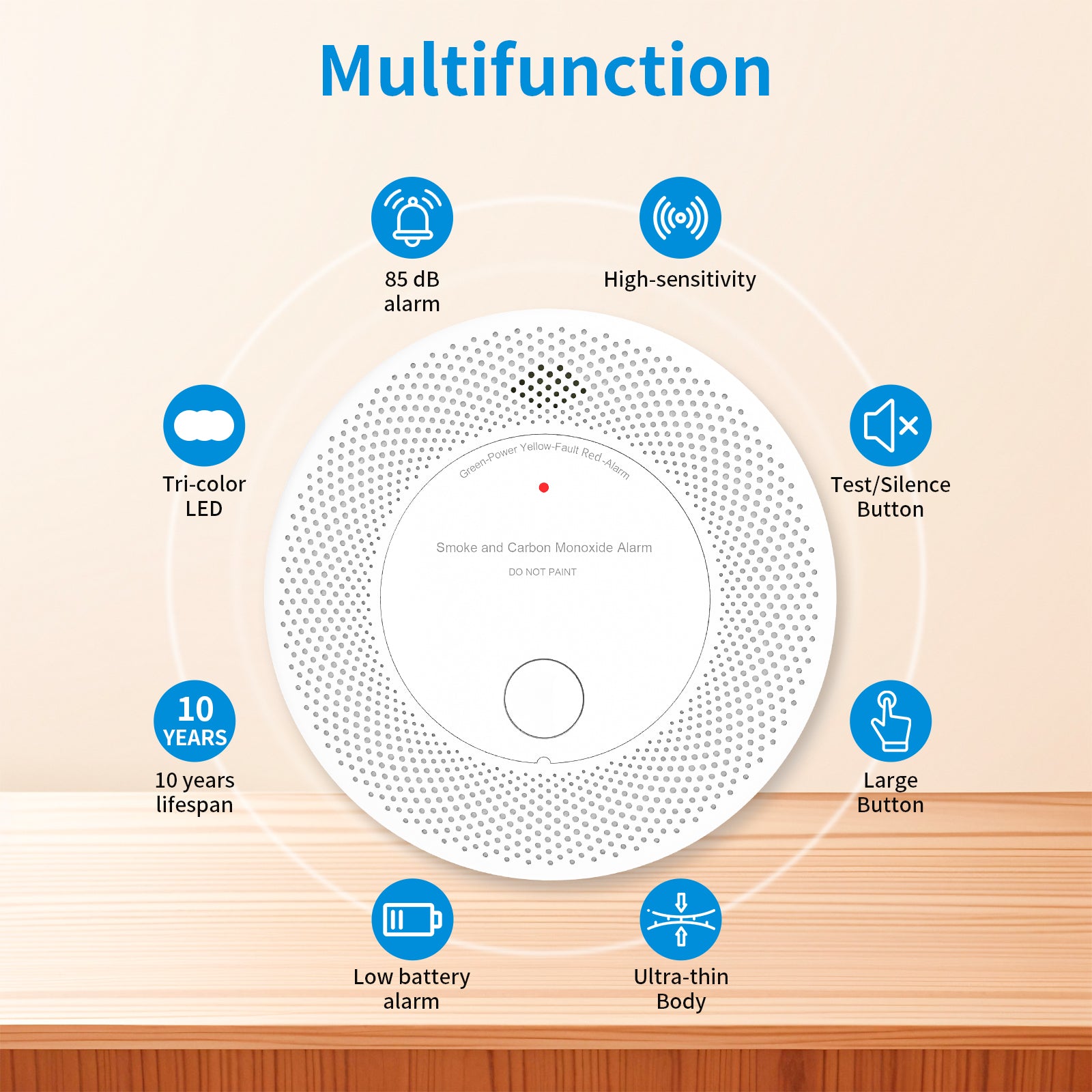 Smart Wifi Smoke & Carbon Monoxide Detector Combination Alarms with 10 Years Battery life VCS61W