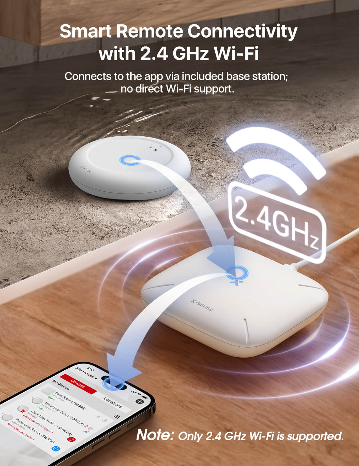 SWS0A Wi-Fi Water Leak Alarm with Smart App Control | X-Sense