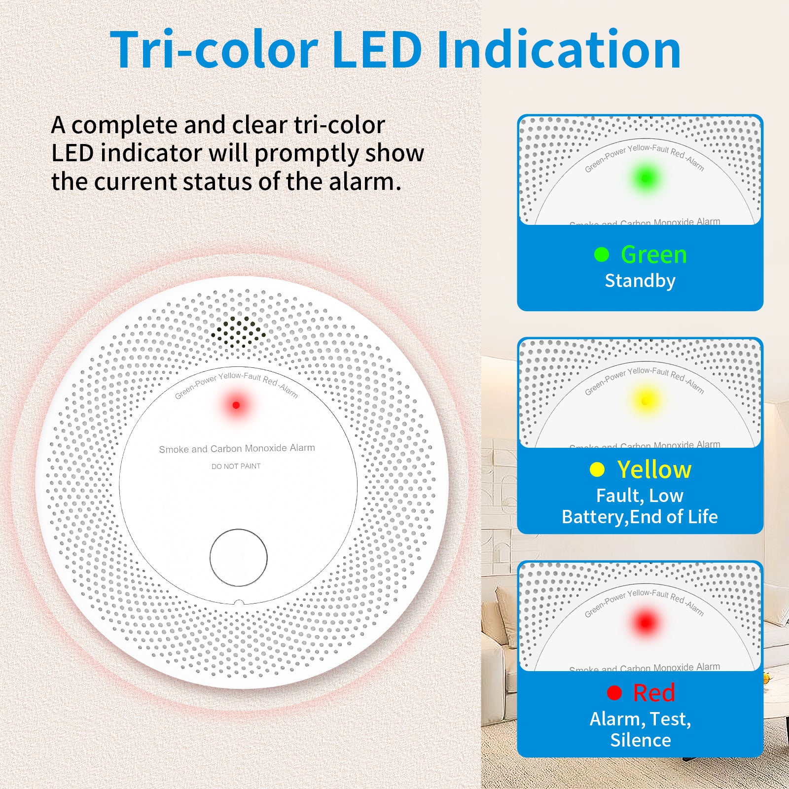Smart Wifi Smoke & Carbon Monoxide Detector Combination Alarms with 10 Years Battery life VCS61W
