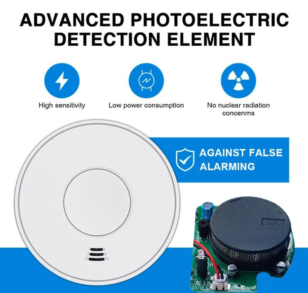 Standalone Smoke Detector with 10-Year Lithium Battery, Photoelectric Smoke Alarm, CE, UKCA, DIN EN 14604, VS01