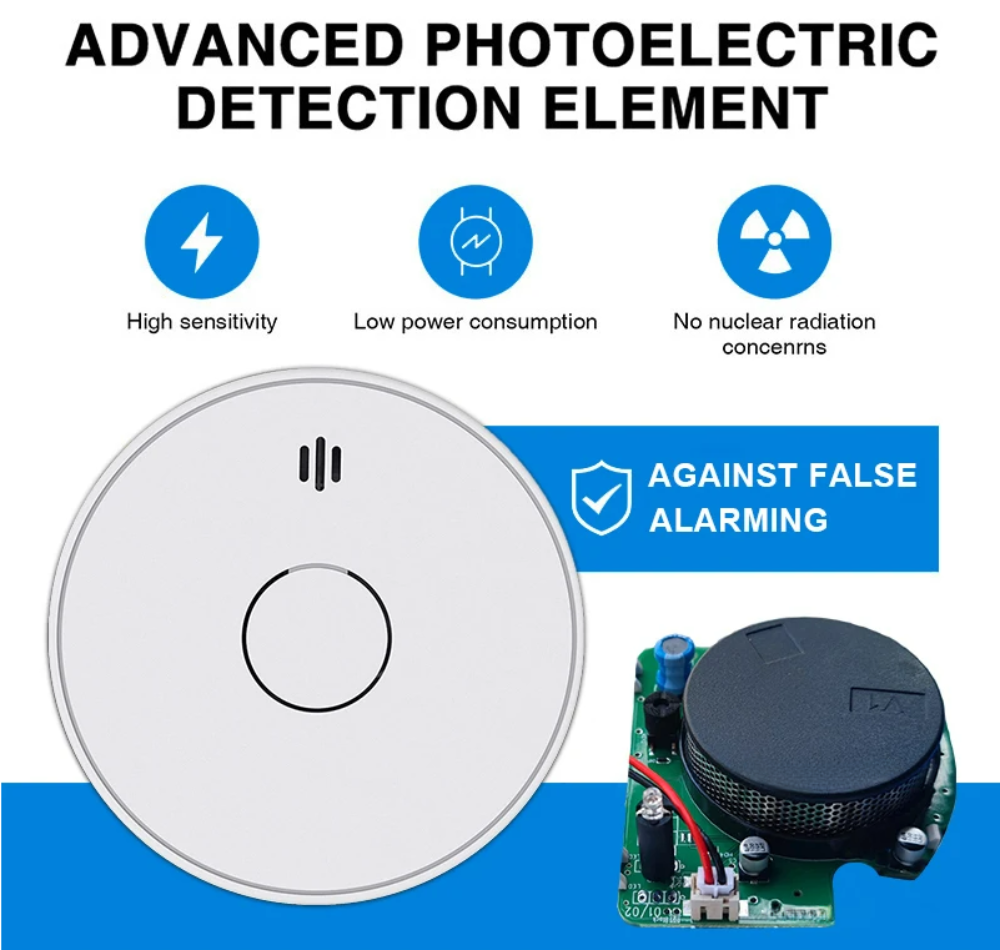 Standalone Smoke Detector with 10-Year Lithium Battery, Photoelectric Smoke Alarm, CE, UKCA, DIN EN 14604, VS02