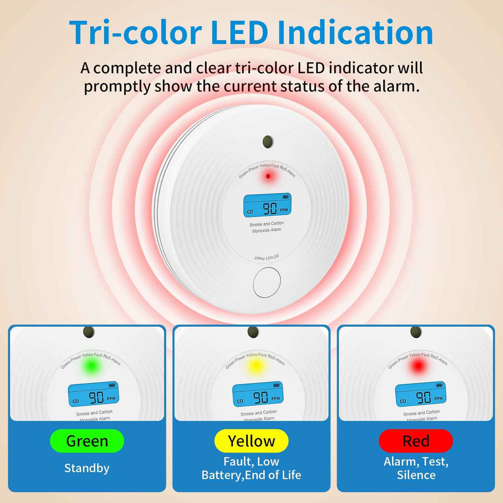 Wireless Interlinked Combo Smoke and Carbon Monoxide Detector , 10-Year Battery Smoke Alarm CO Detector VCS52F