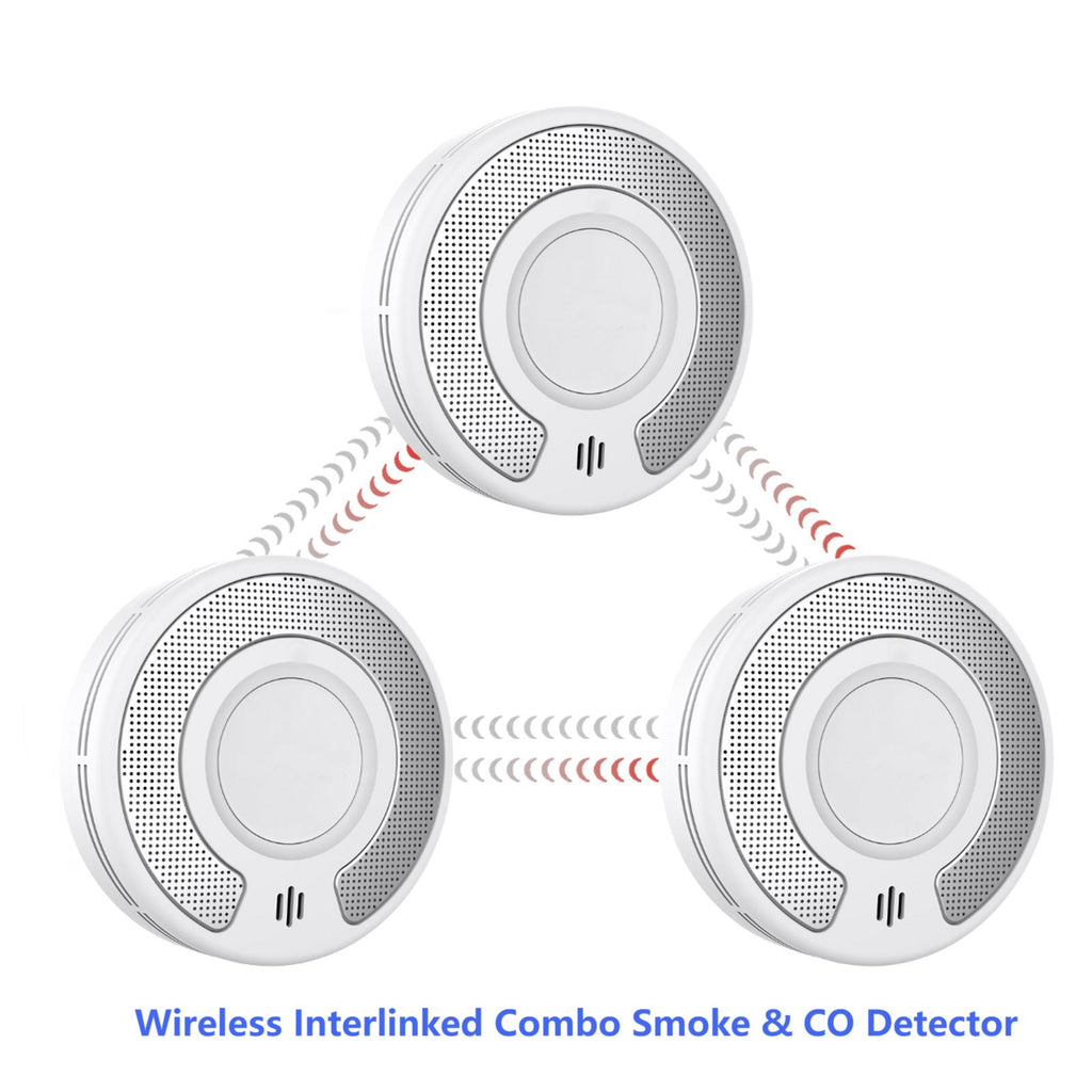 Wireless Interlinked Combo Smoke and Carbon Monoxide Detector , 10-Year Battery Smoke Alarm CO Detector with Large Test/Silence Button, VSC03F