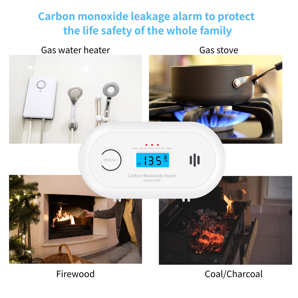 Carbon Monoxide Alarm with Digital LCD Display and Test Button, CO Detector with 5-Year Life Battery, EN 50291, VC22R