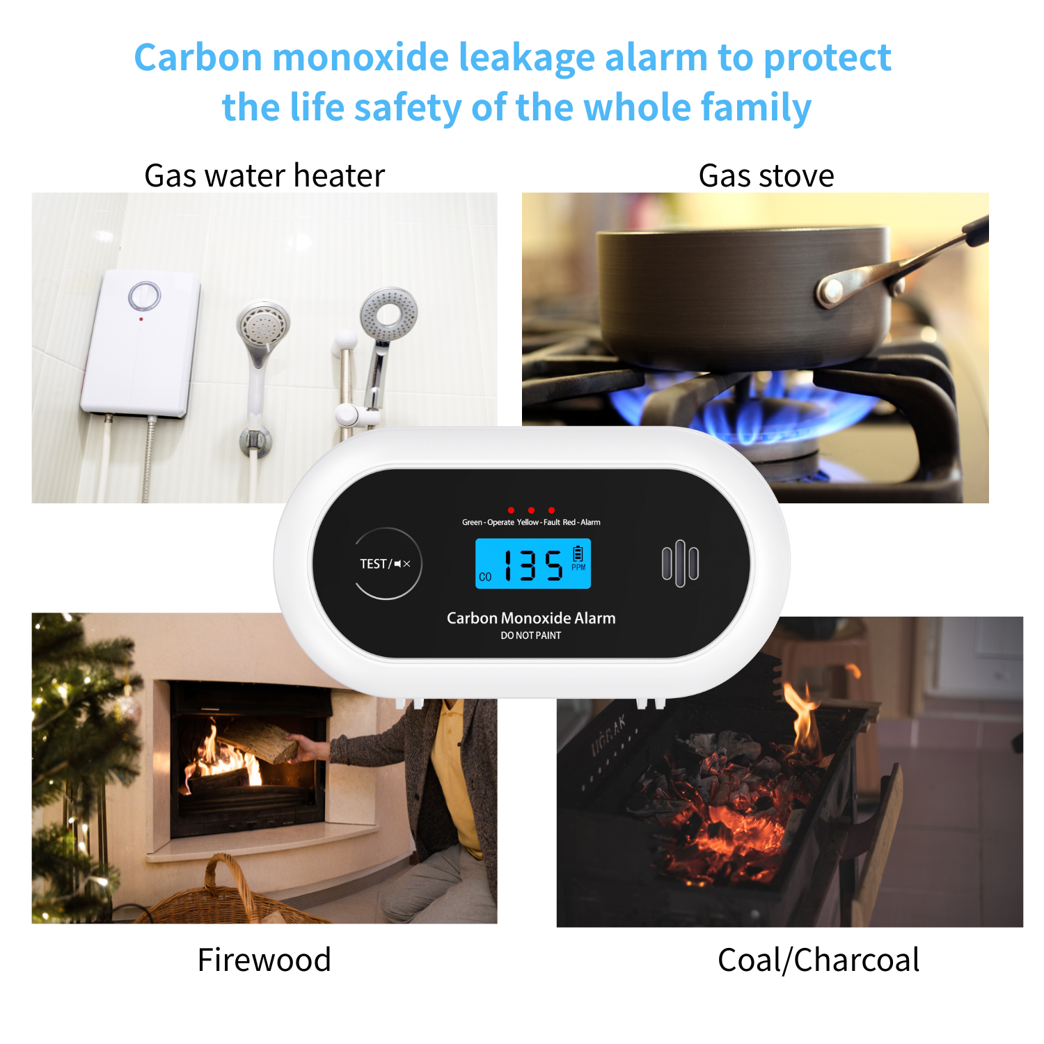Carbon Monoxide Alarm with Digital LCD Display and Test Button, CO Detector with 5-Year Life Battery, EN 50291, VC22R