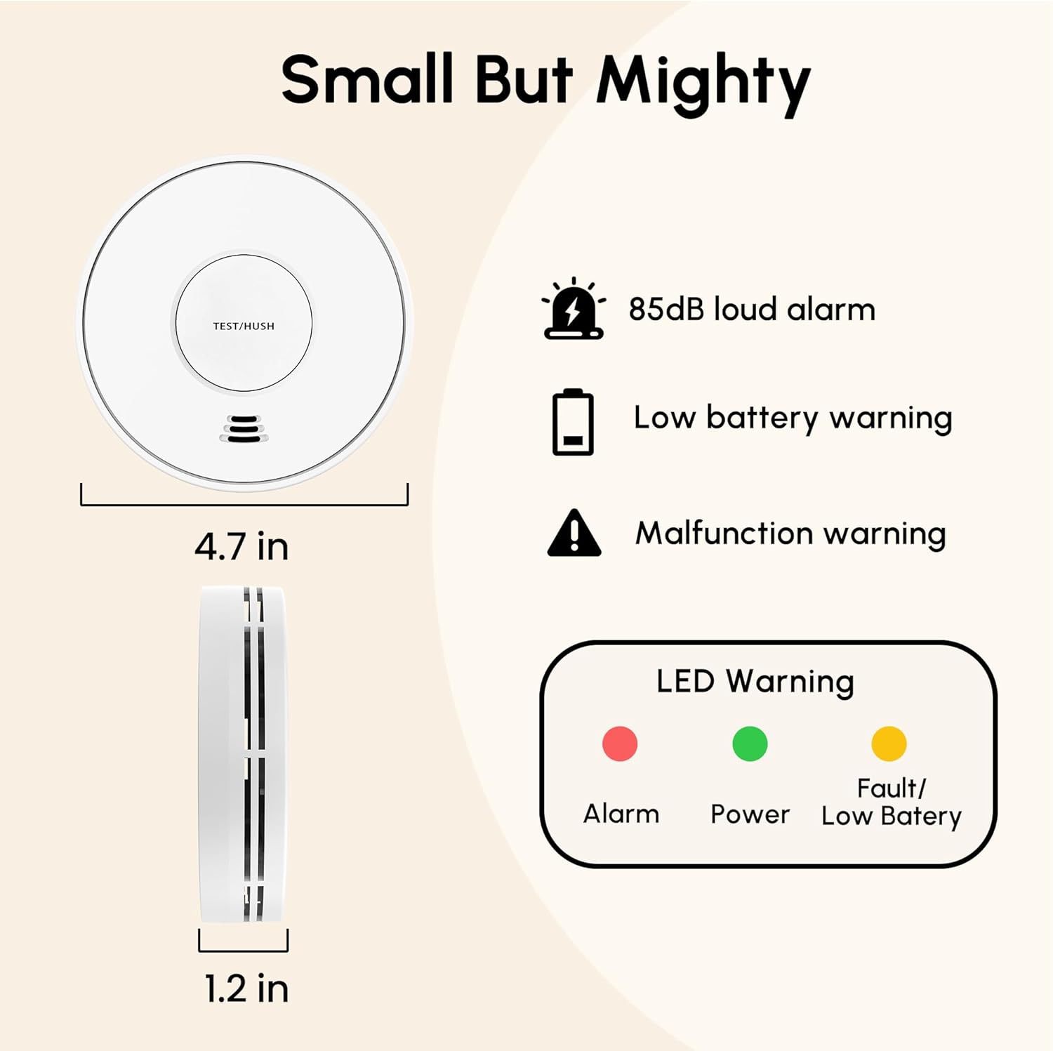 Combination Smoke and Carbon Monoxide Alarm, 10-Year Battery Smoke Alarm CO Detector with Large Test/Silence Button, Adhesive or Screw Installation, VCS01