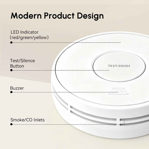 Combination Smoke and Carbon Monoxide Alarm, 10-Year Battery Smoke Alarm CO Detector with Large Test/Silence Button, Adhesive or Screw Installation, VCS01