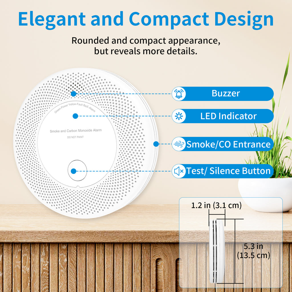 Smart Wifi Smoke & Carbon Monoxide Detector Combination Alarms with 10 Years Battery life VCS61W