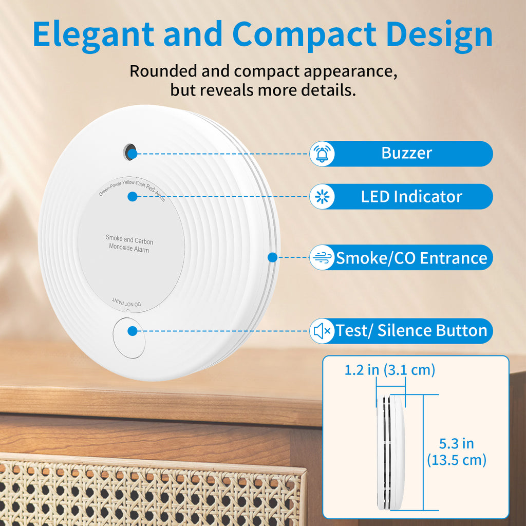 Smart Wifi Smoke & Carbon Monoxide Detector Combination Alarms with 10 Years Battery life VCS51W