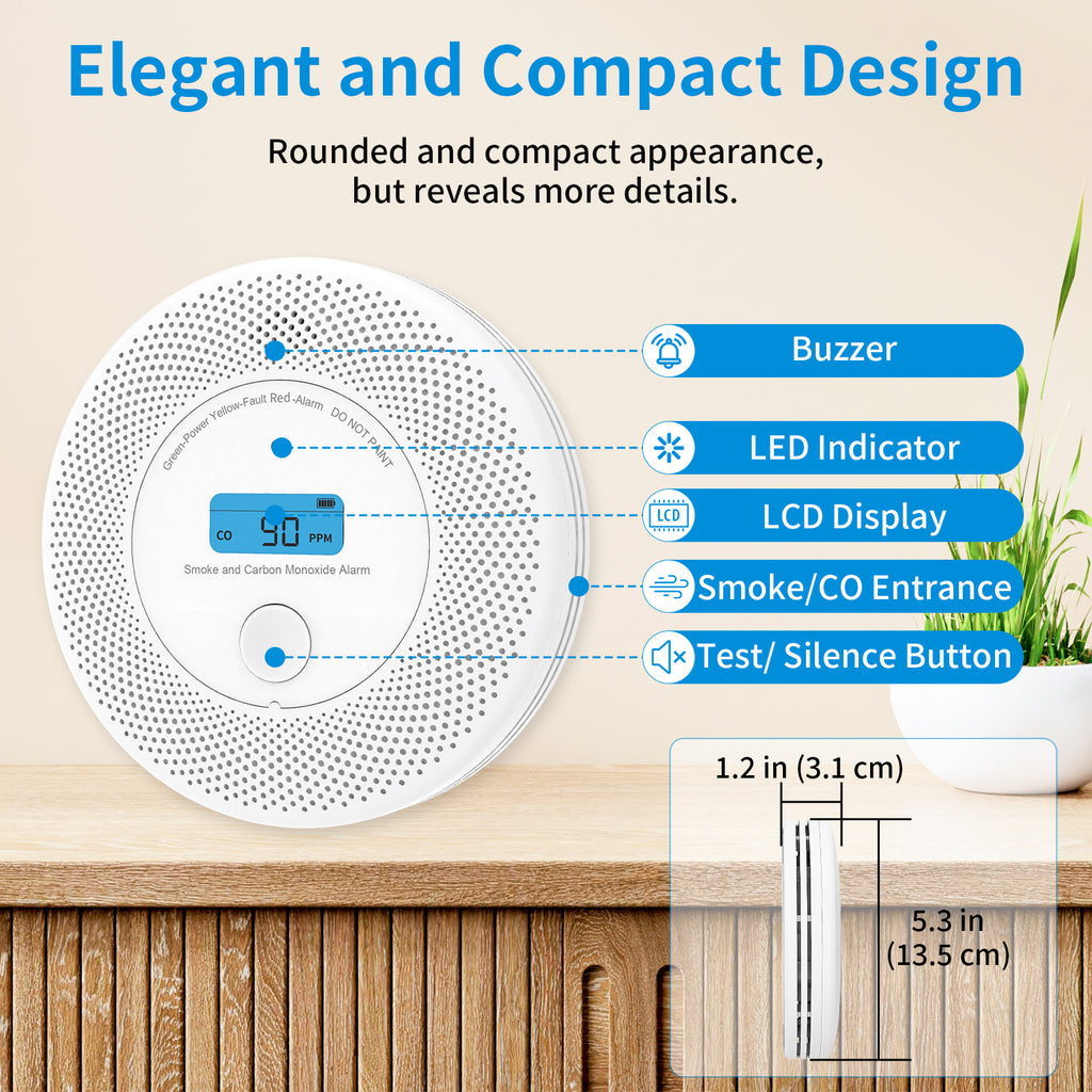 Wireless Interlinked Combo Smoke and Carbon Monoxide Detector , 10-Year Battery Smoke Alarm CO Detector VCS62F