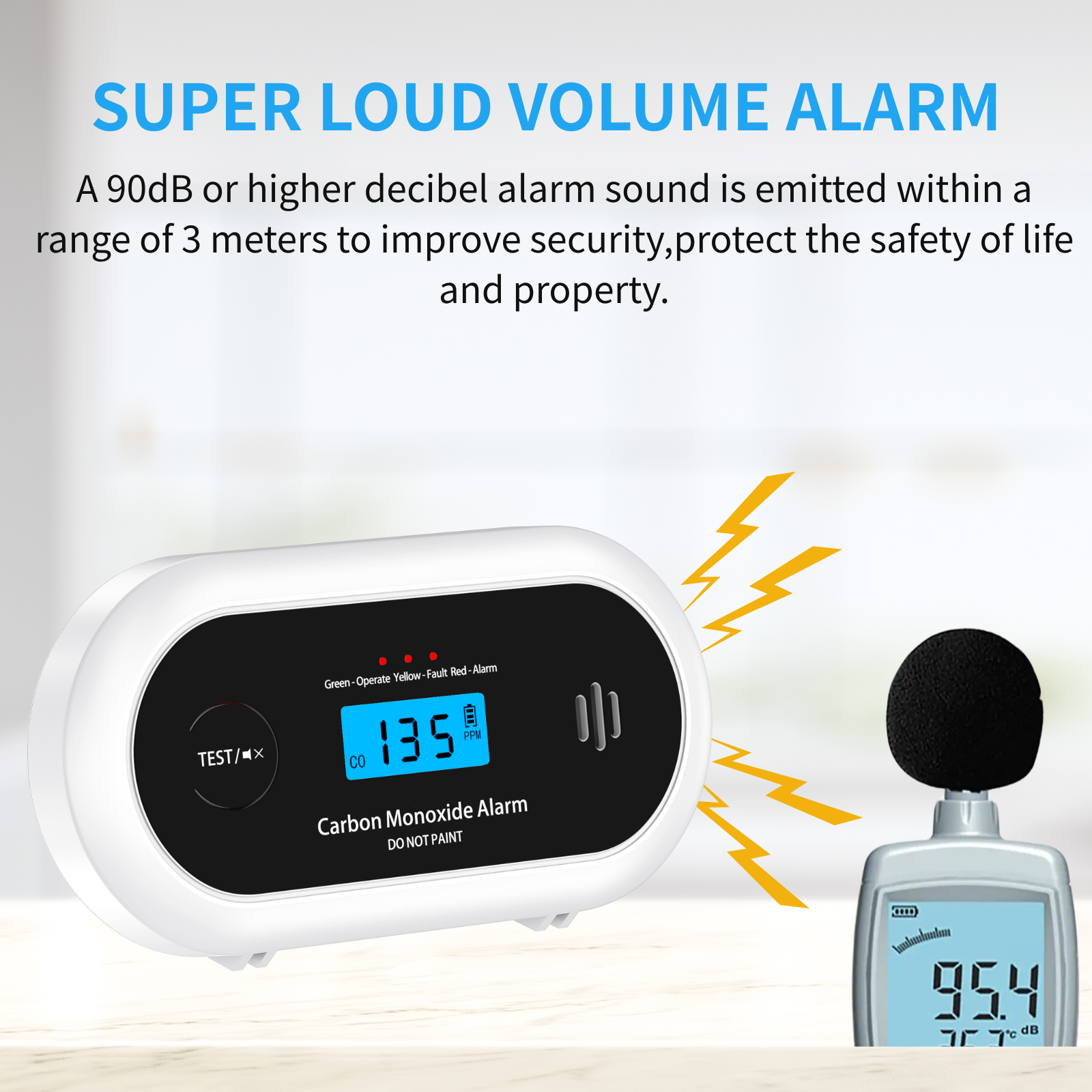 Carbon Monoxide Alarm with Digital LCD Display and Test Button, CO Detector with 5-Year Life Battery, EN 50291, VC22R
