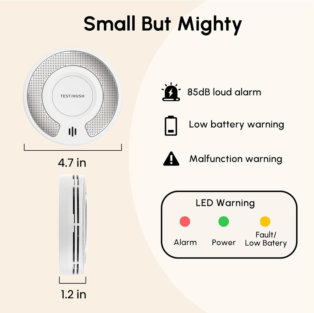 Combo Smoke and Carbon Monoxide Detector , 10-Year Battery Smoke Alarm CO Detector with Large Test/Silence Button, Adhesive or Screw Installation, VSC03