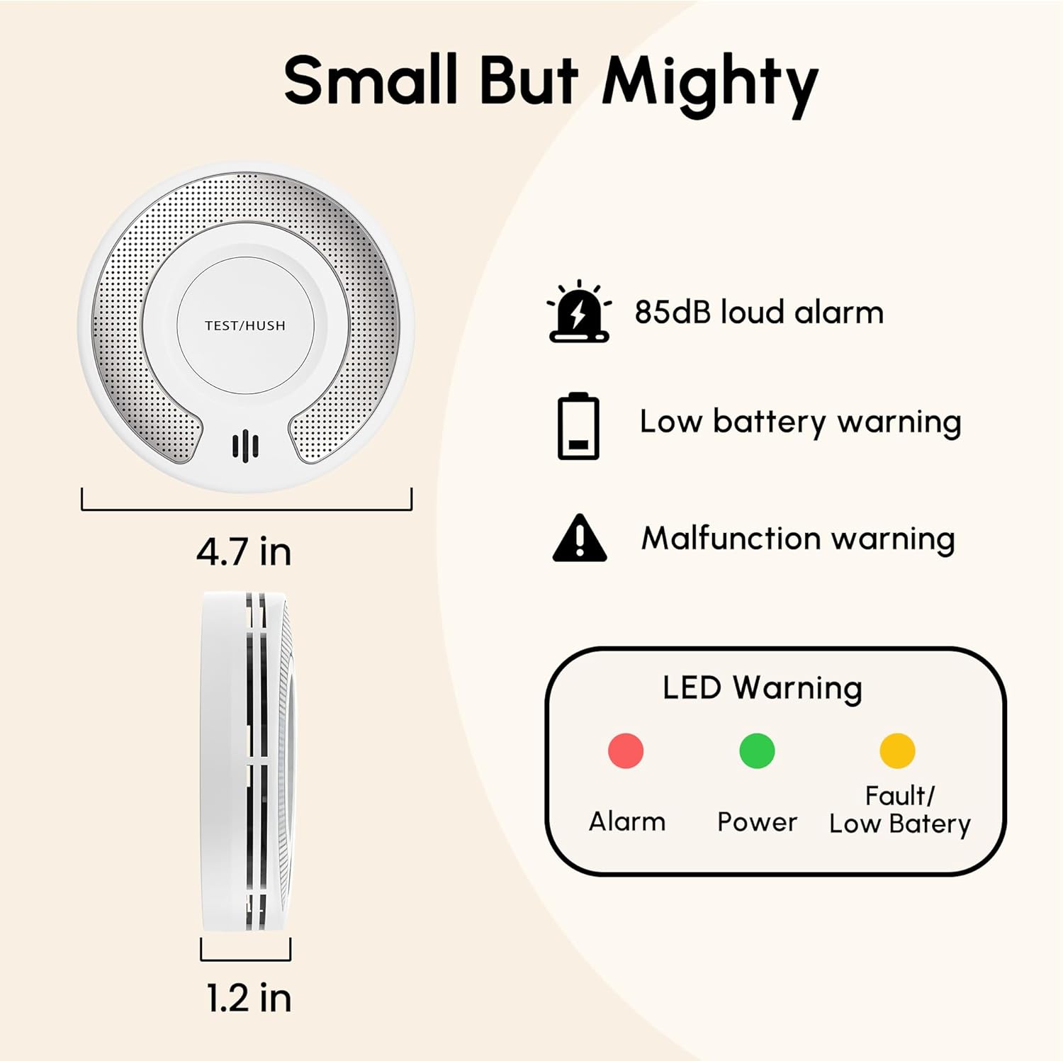 Combo Smoke and Carbon Monoxide Detector , 10-Year Battery Smoke Alarm CO Detector with Large Test/Silence Button, Adhesive or Screw Installation, VSC03
