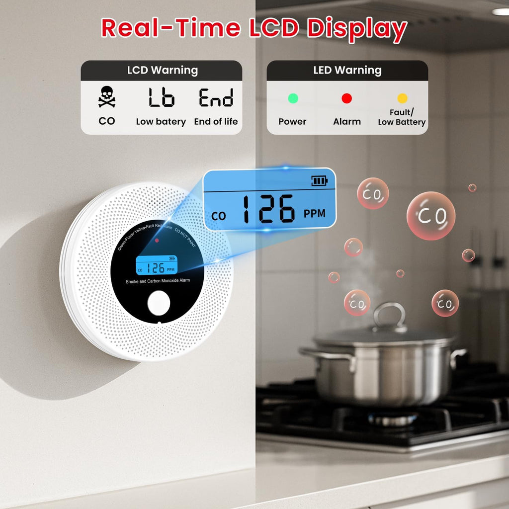 Combo Smoke and Carbon Monoxide Detector , 10-Year Battery Smoke Alarm CO Detector with Voice Alert VCS62