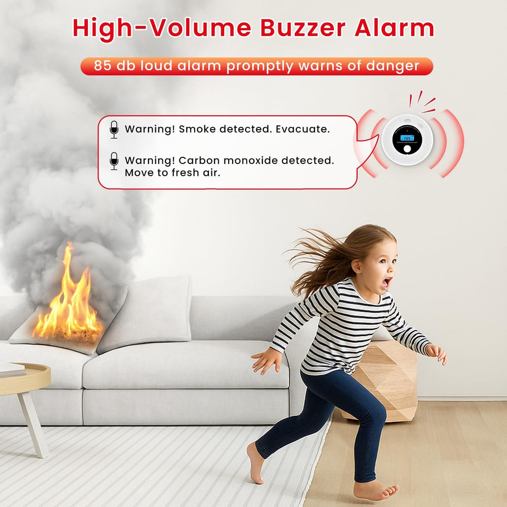 Combo Smoke and Carbon Monoxide Detector , 10-Year Battery Smoke Alarm CO Detector with Voice Alert VCS62