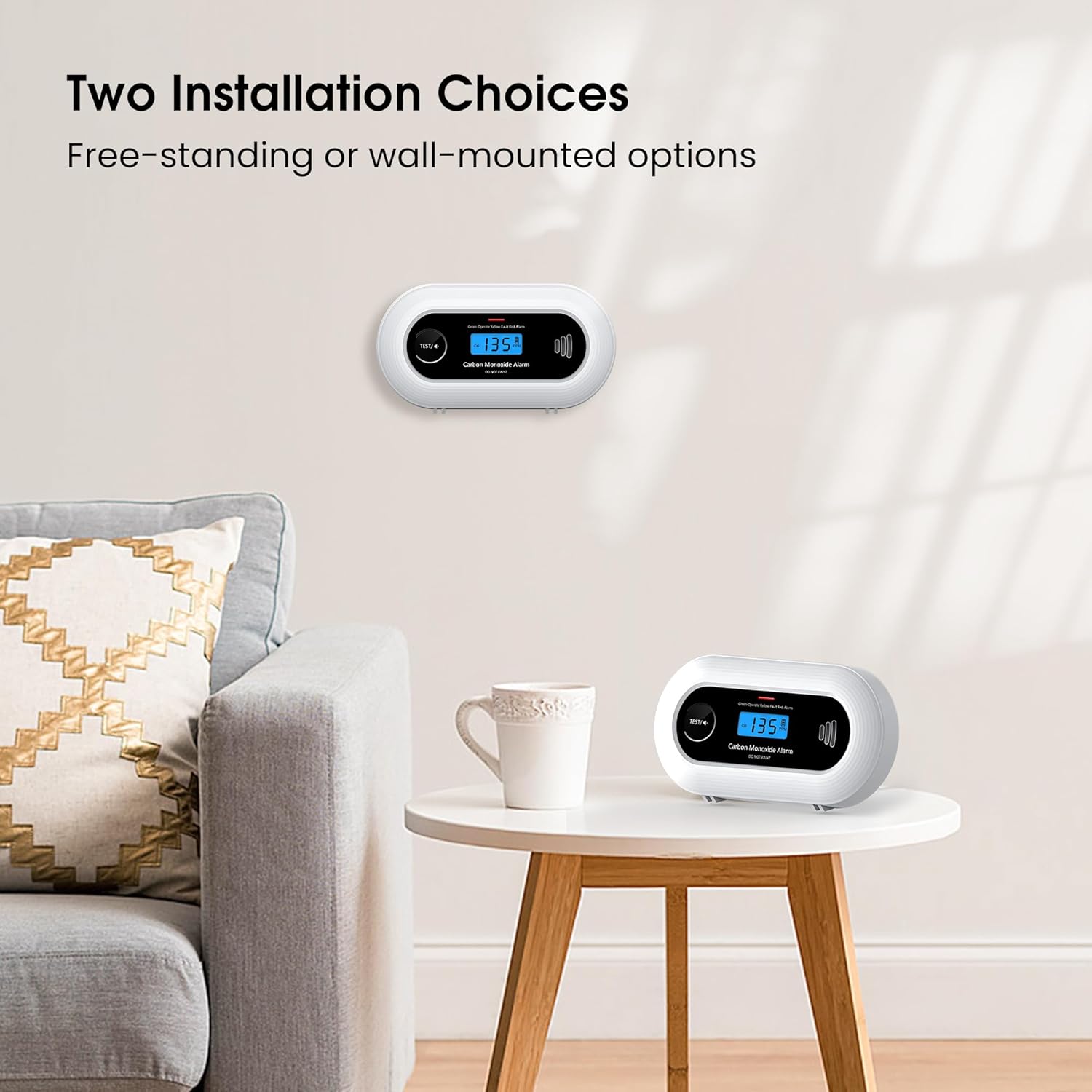 Carbon Monoxide Alarm with Digital LCD Display and Test Button, CO Detector with 10-Year Life Battery, EN 50291, VC21
