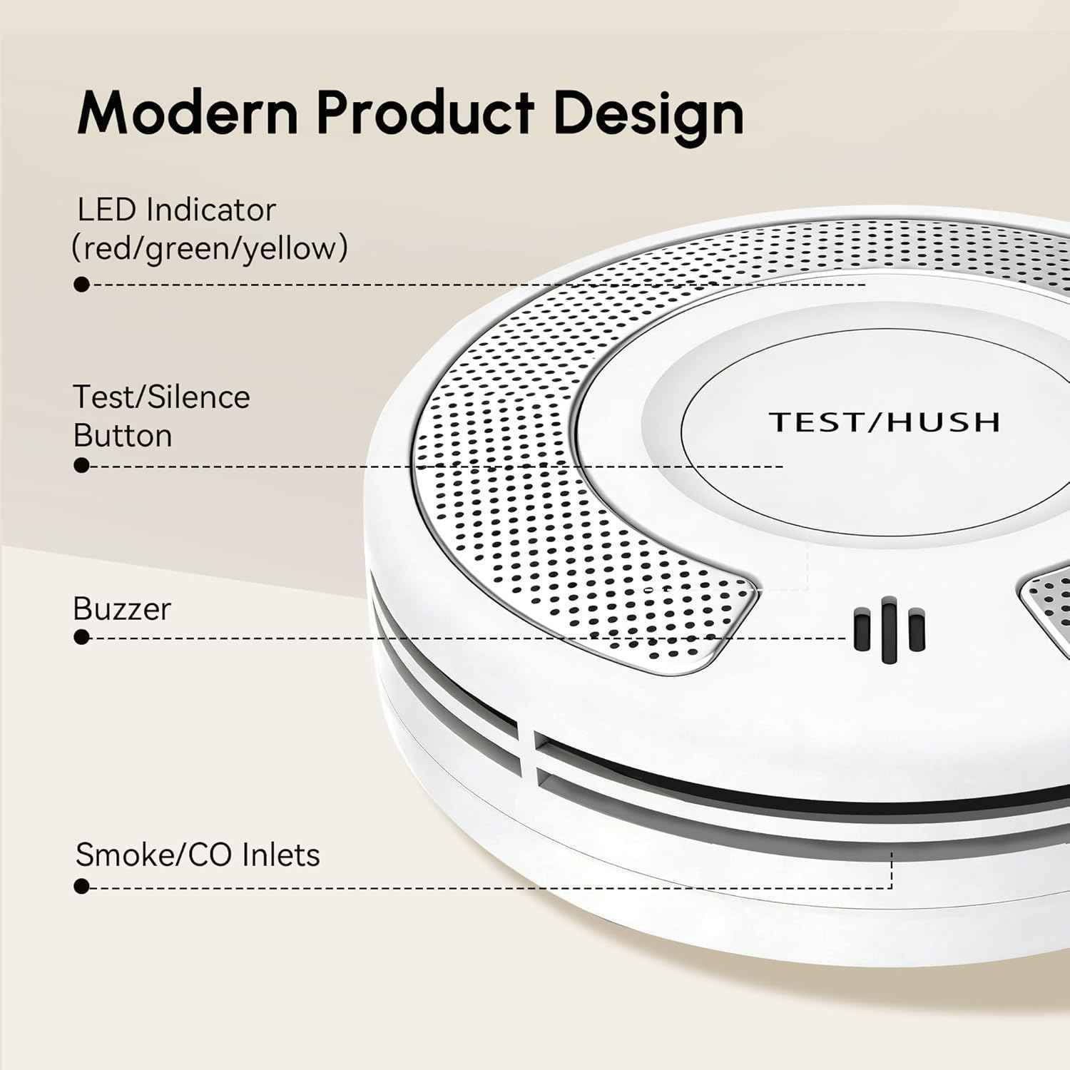 Combo Smoke and Carbon Monoxide Detector , 10-Year Battery Smoke Alarm CO Detector with Large Test/Silence Button, Adhesive or Screw Installation, VSC03（副本）