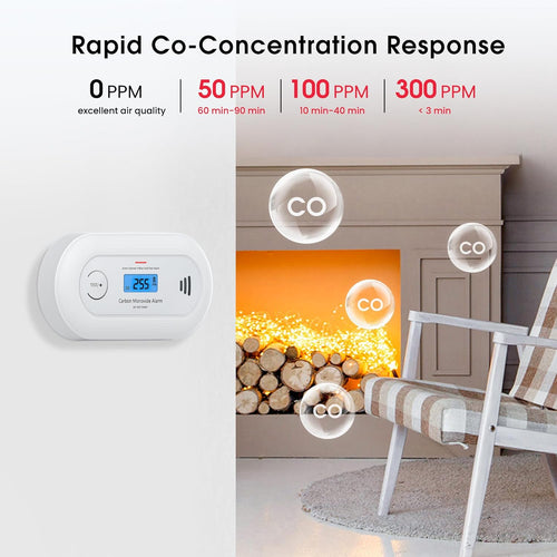 Carbon Monoxide Alarm with Digital LCD Display and Test Button, CO Detector with 10-Year Life Battery, EN 50291, VC21（副本）