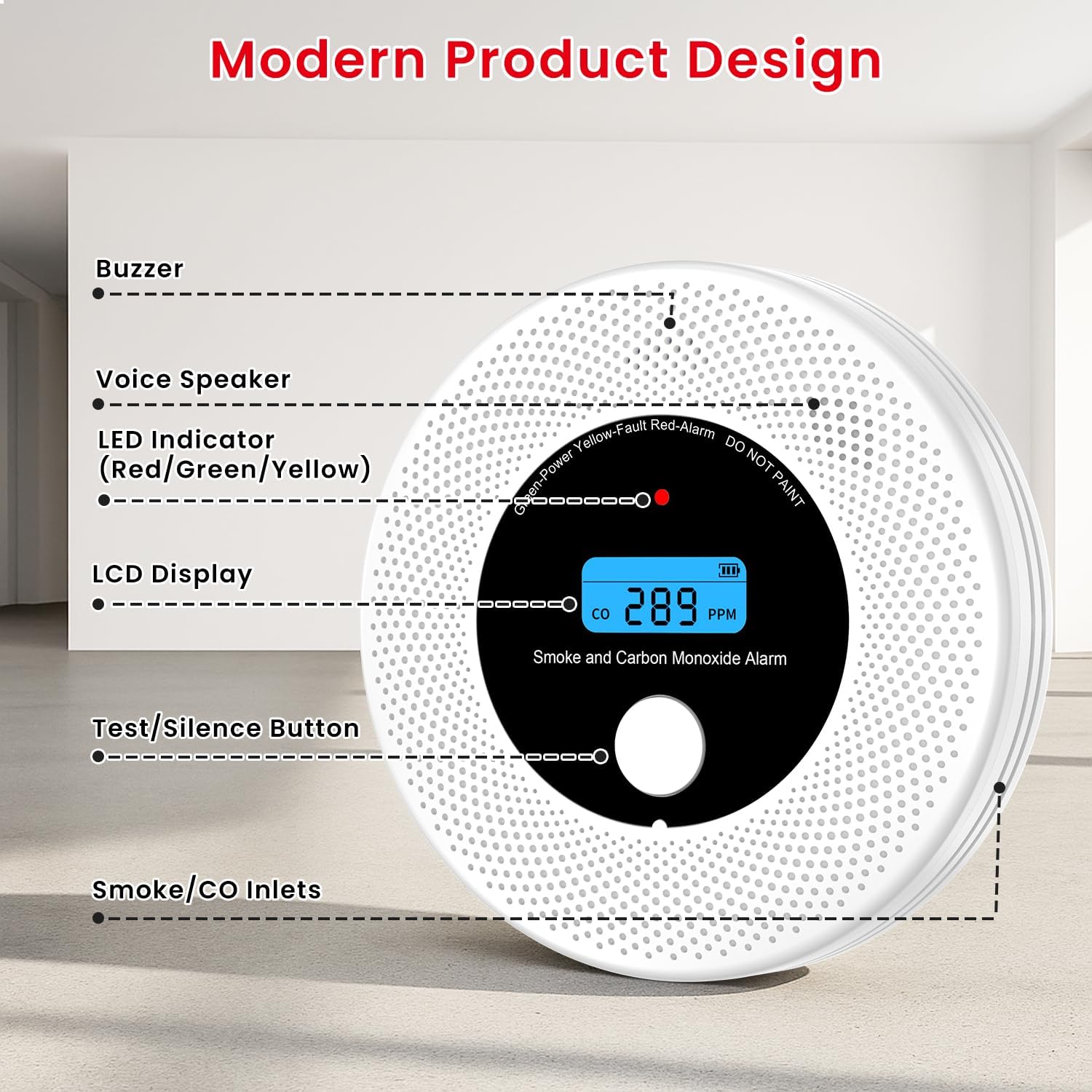 Combo Smoke and Carbon Monoxide Detector , 10-Year Battery Smoke Alarm CO Detector with Voice Alert VCS62