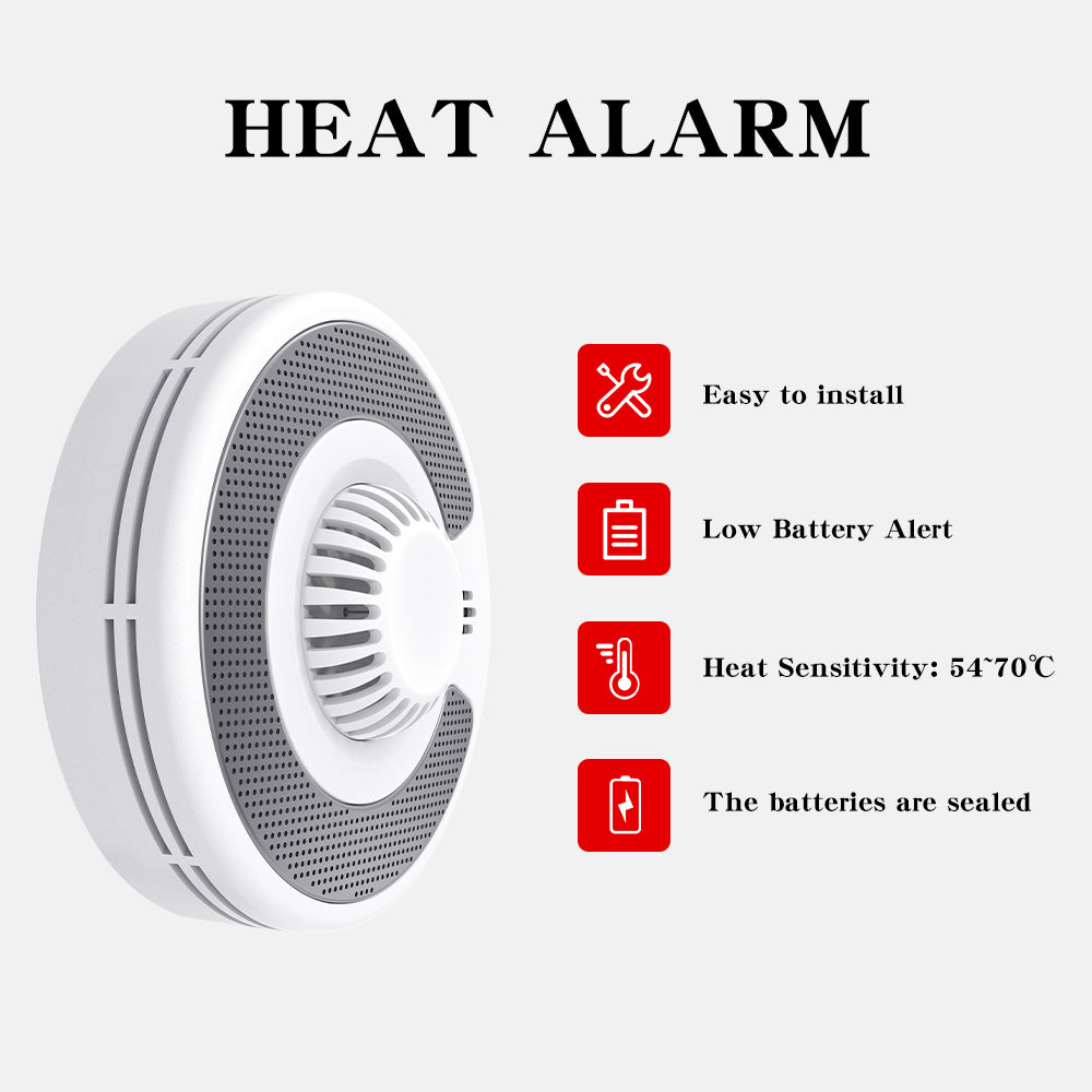 Wireless Interlinked Heat Alarm with Large Test/Mute Button, Heat Detector for Kitchen, 10 Years Sealed Battery Life, VH03F