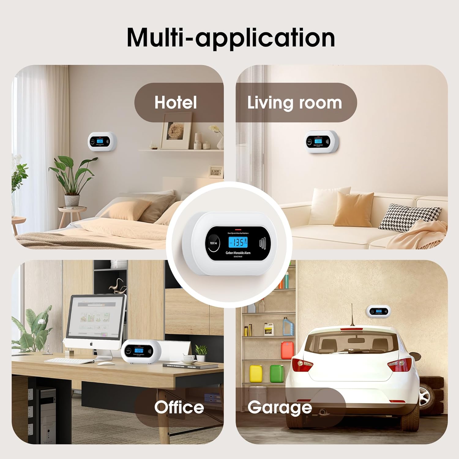Carbon Monoxide Alarm with Digital LCD Display and Test Button, CO Detector with 10-Year Life Battery, EN 50291, VC21