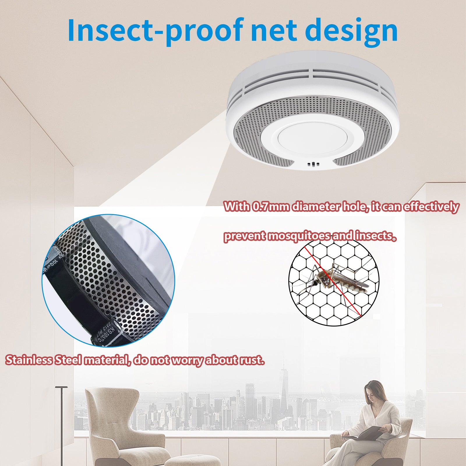 WiFi Smart Smoke Detector with Tuya App control, Wi-Fi Smoke Alarm with Sealed 10-Year Li-Battery, CE EN 14604, VS03W