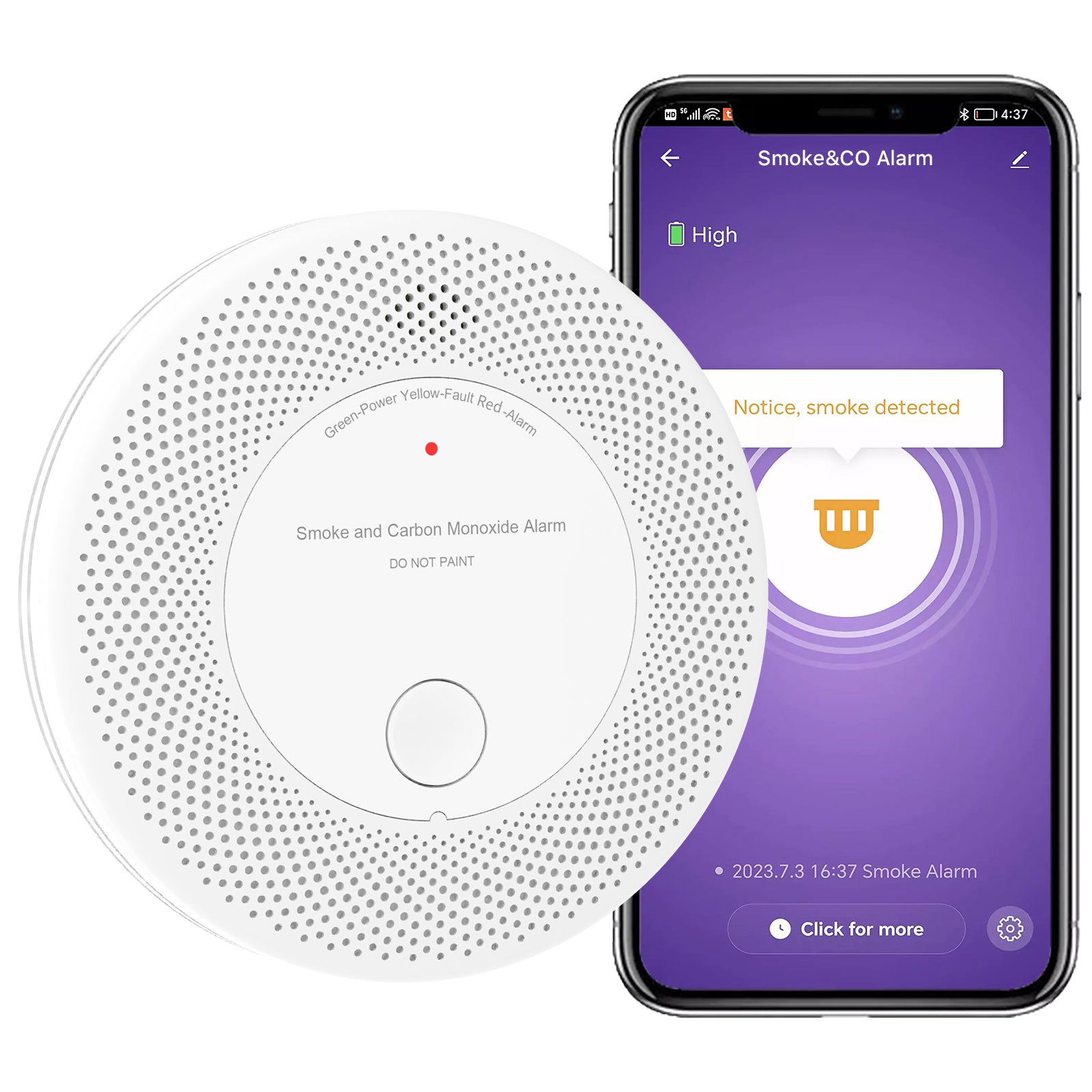 Smart Wifi Smoke & Carbon Monoxide Detector Combination Alarms with 10 Years Battery life VCS61W