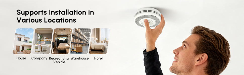 Combo Smoke and Carbon Monoxide Detector , 10-Year Battery Smoke Alarm CO Detector with Large Test/Silence Button, Adhesive or Screw Installation, VSC03