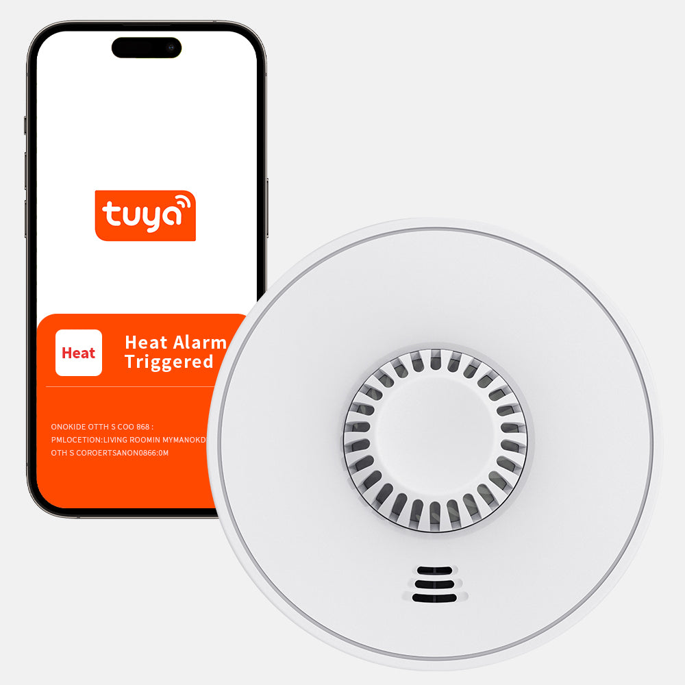 WiFi Smart Heat Detector with Tuya App Control, 2.4GHz WiFi Heat Alarm with Sealed 10-Year Battery, VH01W
